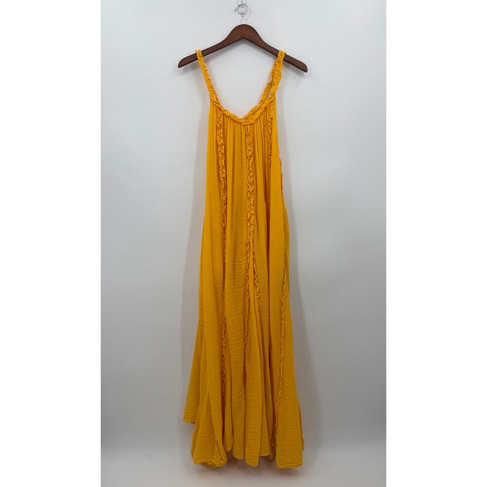 Free People McKinley Maxi Dress Large Yellow Boho Flowy Ruffle Oversized - Picture 3 of 8